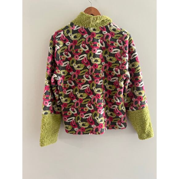 tLb Design Wool Blend Jacket Sweater Wearable Art Abstract Green Pink Small JL - Picture 6 of 7